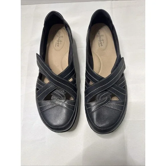 Clarks Women's Ashland Spin Q Flat Black Leather Sz 8.5 Medium Gently Used 2025 - Picture 2 of 10